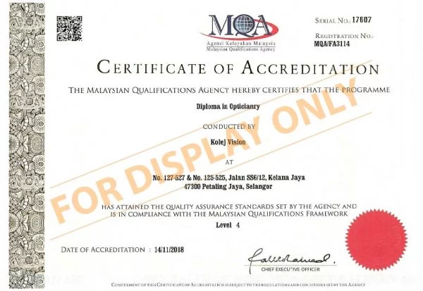 MQA Accreditation Certificate